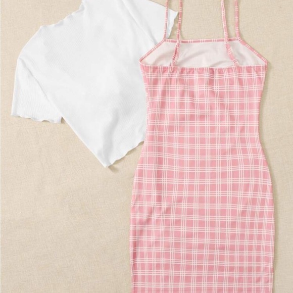 NWOT SHEIN MOD Plus Plaid Cami Dress & Knotted Front Lettuce Trim Top Sz 20/4XL - Picture 2 of 4